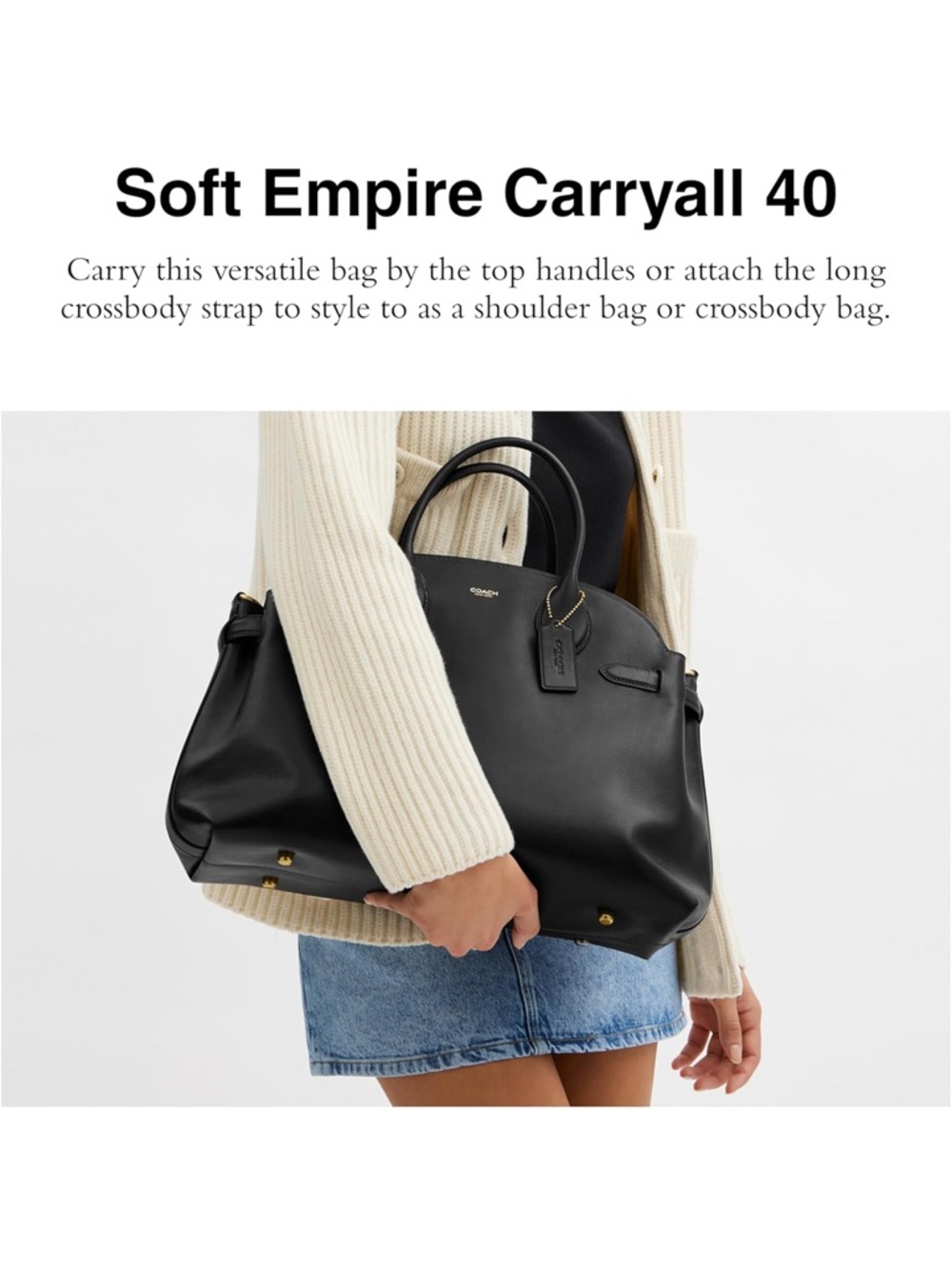 New Coach Black Leather Empire Carryall Bag 40 with Gold Hardware - Picture 3 of 10